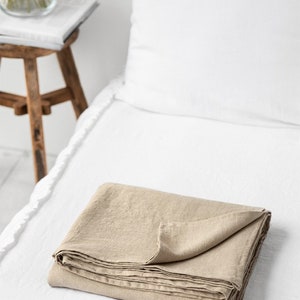 Linen sheet set in Natural Linen Oatmeal color. Fitted sheet, flat sheet, 2 pillow cases. Twin, Queen, King. image 9