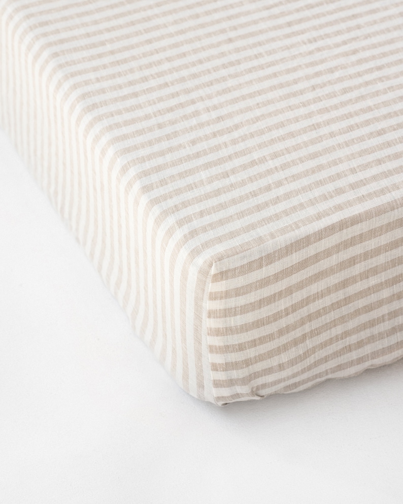 Natural Striped linen sheet set. Fitted sheet, flat sheet, 2 pillowcases. King, Queen, Twin sheets. image 2