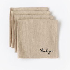 Embroidered linen napkin set of 4 / Thank you linen embroidery / Thanksgiving table decor image 2