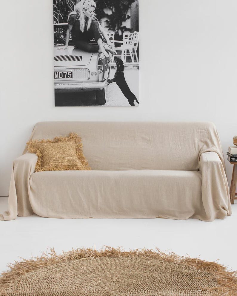 Bankhoes van natuurlijk linnen — Beige bankhoes — Sierhoes — Bankhoes op maat afbeelding 5