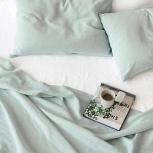 Dusty Blue Linen Flat Sheet – Stonewashed Flax Bedding – Soft Cool Tone Top Sheet – Breathable Natural Layer – Queen King Sizes image 4