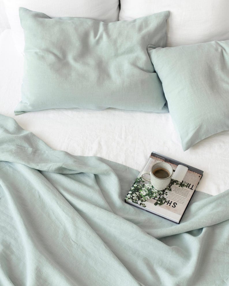 Dusty Blue Linen Flat Sheet – Stonewashed Flax Bedding – Soft Cool Tone Top Sheet – Breathable Natural Layer – Queen King Sizes image 4