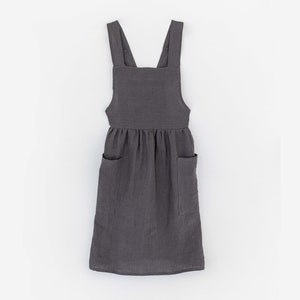 Linen pinafore apron Pinafore dress with pockets Stonewashed linen apron for cooking and gardening Charcoal gray