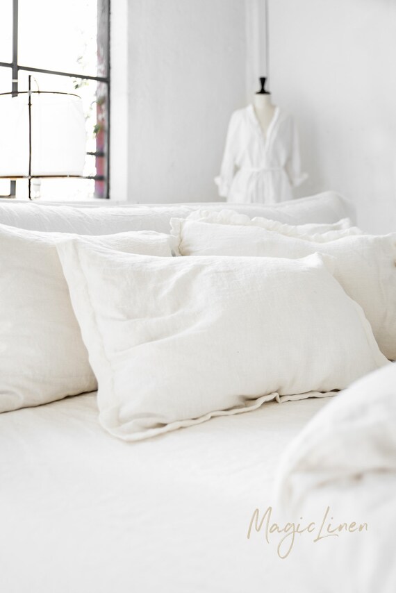 Linen Pillow Sham Oxford Pillowcase In Optical White Image 0