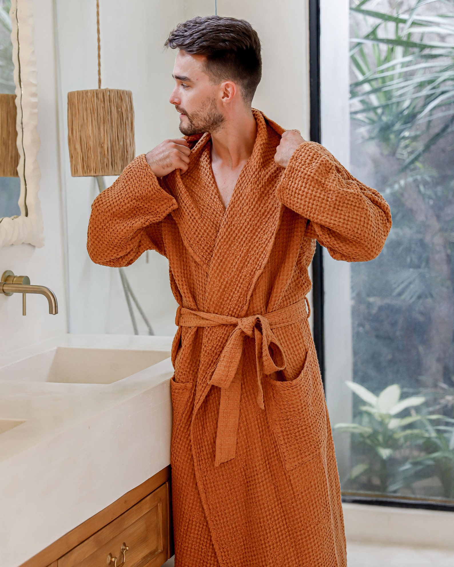 Men's Linen Waffle Robe / Unisex Linen Robe / Waffle Bath Etsy UK