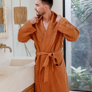 Men's linen waffle robe / Unisex linen robe / Waffle bath robe for men / Loungwear for men image 2