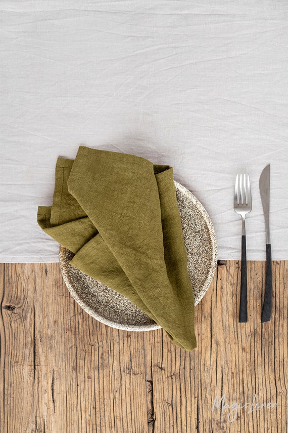 Cloth Dinner Napins Reusable Cloth Napkins Cloth Napkin in a Tonal Olive Green Color with Specks of MetLlic Gold Set of 2