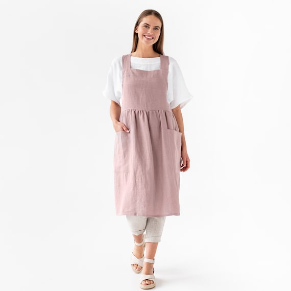 Linen Pinafore Apron Dress – Stone Washed Natural Linen