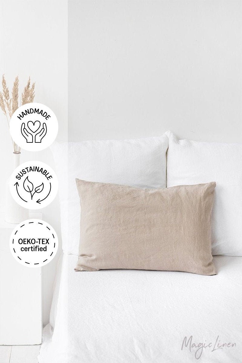 Taie d'oreiller en Lin Naturel | Flocons d'avoine. Housse Standard, Reine, King, Taille Personnalisé