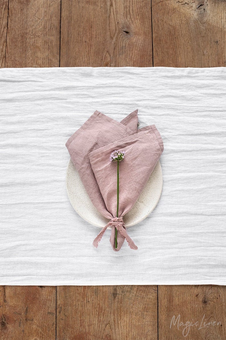 Woodrose Dusty Pink linen napkin set of 2. Handmade stone image 0