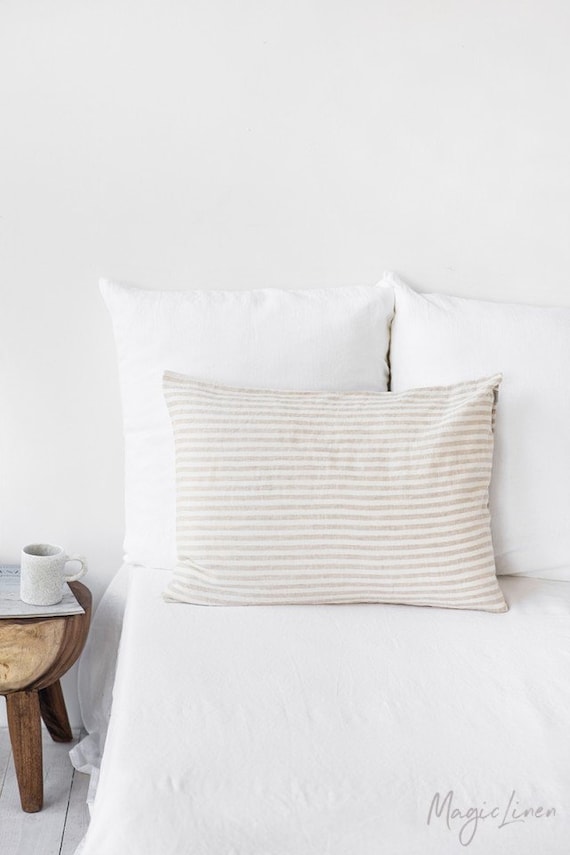 Natural Striped Linen Pillow Case Standard Queen King Etsy