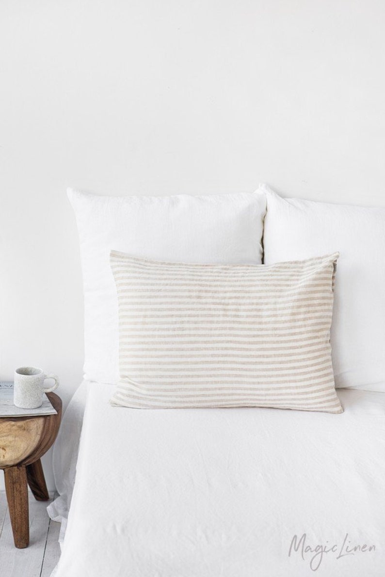 Natural Striped linen pillow case Striped Euro Sham Pillow Cover Linen
