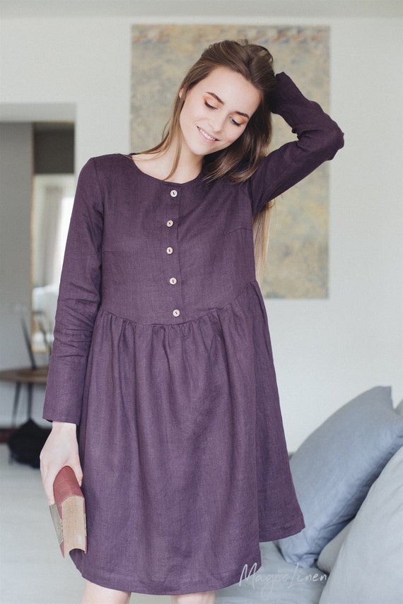 long sleeve linen dress