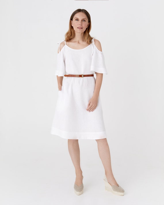 Cold shoulder linen dress sales