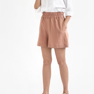 Linen shorts LAMU in Ash rose Elastic linen shorts Linen shorts women image 2