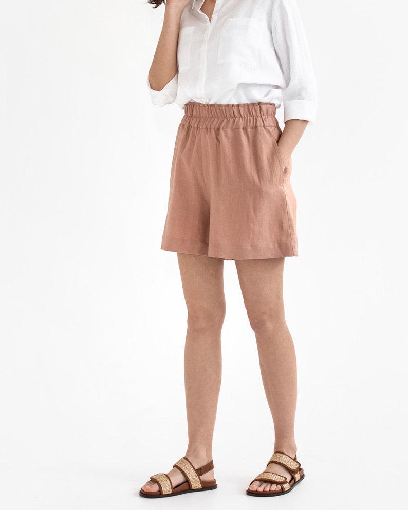 Linen shorts LAMU in Ash rose Elastic linen shorts Linen shorts women image 2