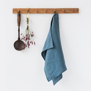 Linen tea towel. Washed linen kitchen towel. Guest hand towel. Natural dish towel. Grey blue