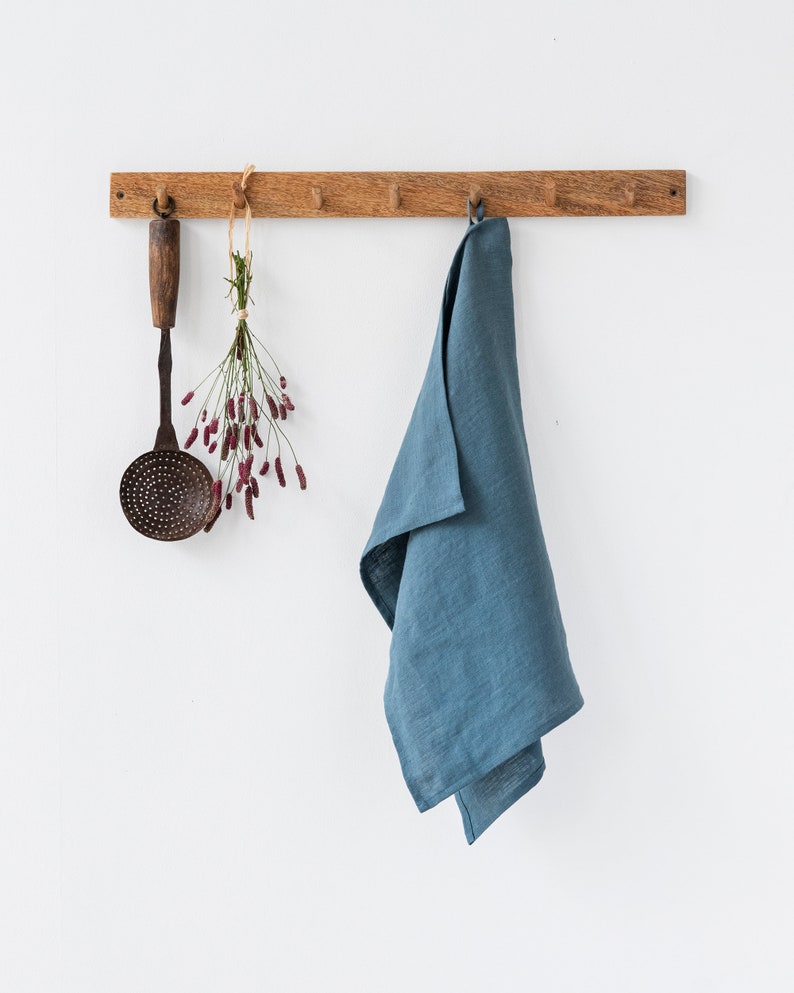 Linen tea towel. Washed linen kitchen towel. Guest hand towel. Natural dish towel. Grey blue