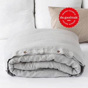 Capa de edredom em linho cinza claro – Roupa de cama em linho lavado – Edredom tamanho Queen/King – Conjunto de linho natural de peso médio com certificação OEKO-TEX e propriedades termorreguladoras