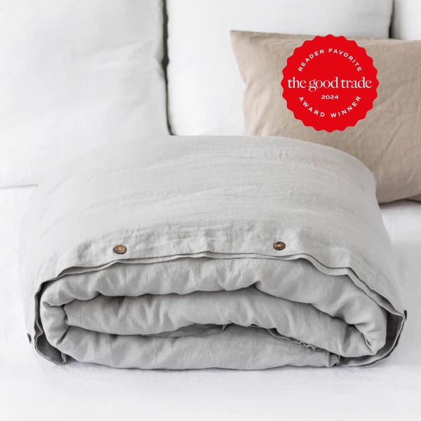 Light Gray Linen Duvet Cover – Stonewashed Flax Bedding – Queen King Comforter – Thermoregulating OEKO TEX Midweight Natural Linen Set