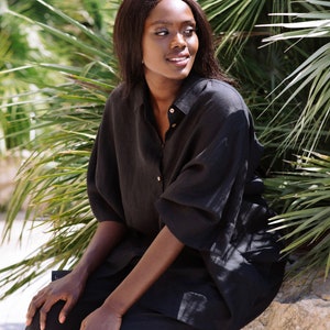 Linen shirt CABRERA in Black Black linen shirt Linen top for women Linen overshirt image 3