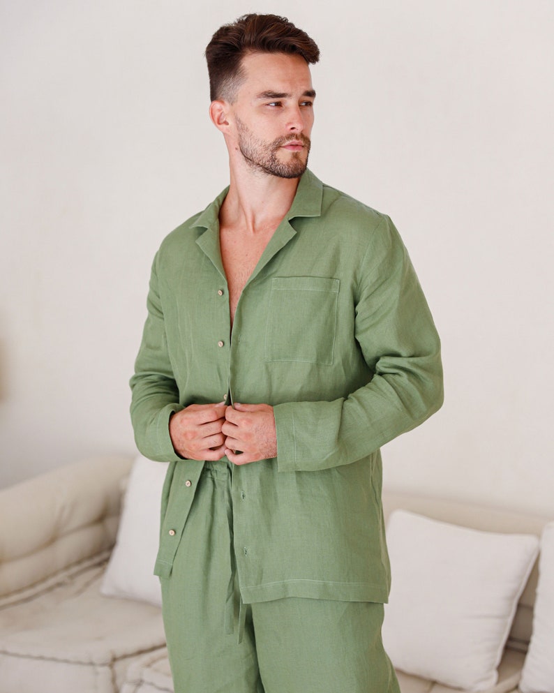 Men's Linen Pajama Set VIGO Green Pajama Set Gifts for Etsy