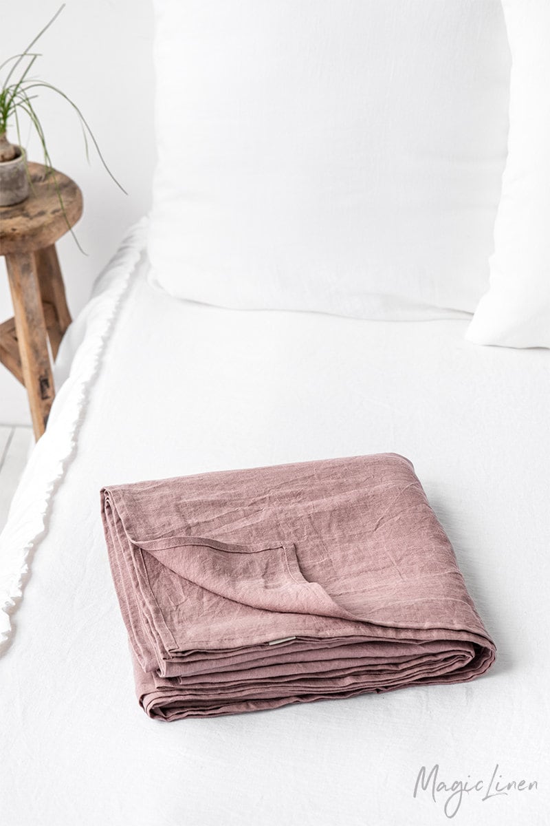 Drap Plat en Lin Woodrose | Dusty Pink. Draps de Lit sur Mesure, Draps Lin. King, Queen Tailles.