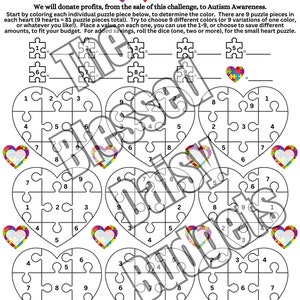Autism Heart Puzzle/Color and Save/Roll and Save/Autism Awareness Charitable Donation/Heart Puzzle Pieces/Autism Color and Save Heart Puzzle
