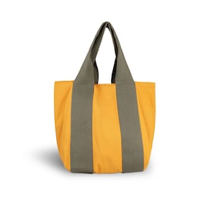 Amber Yellow Chic Canvas Carryall, Large Mustard Shoulder Bag, Trendy Beach Bag