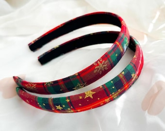 Rotes Tartan-Haarband, festliches Weihnachts-Haaraccessoire für Damen und Kinder