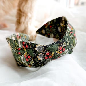 Flat Knot Headband | Liberty London Strawberry Thief William Morris Print, Womens Hair Accessory, Green Turban Hairband