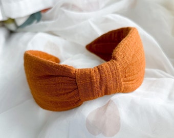 Burnt Orange Headband | Flat Knot Hairband, Plain Tan Camel Head Band, Wide Turban, Womens Hair Accessory