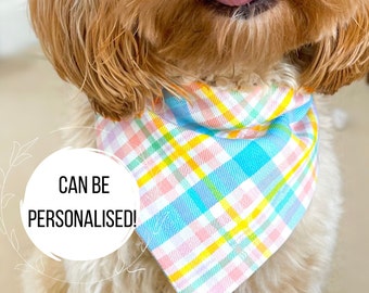 Easter Dog Bandana | Pastel Tartan Dog Accessory, Slide on Collar, Happy Easter Gingham Check, Neckwear Neck Tie, Dog Puppy Gift
