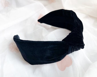 Black Velvet Knot Headband | Handmade Luxury Hairband Headband, Velvet Christmas Hair Accessory, Top Knotted Aliceband