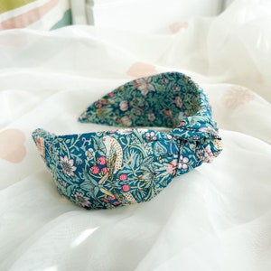 Knot Headband | Liberty London Strawberry Thief William Morris Print, Teal Hairband, Hair Accessory for Women