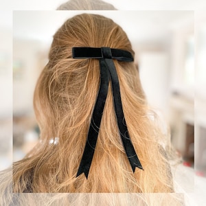Black Velvet Hair Bow | Barrette Bow, Black Hair Bow, Womens Velvet Ribbon Hair Bow, Classic Elegant Bow Hair Clip, Womens Hair Accessory