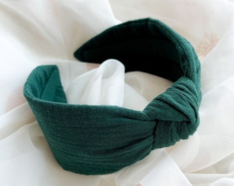 Dark Green Knot Hairband | Womens Hair Accessory, Plain Green Headband, Forest Green Wide Turban Headwrap, Simple Accessory, Gift for Her