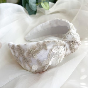 Bridal Hair Accessory | Embroidered Lace Knot Headband, Wedding Headband Hairband, Wedding Hair Accessory, Bridal Shower Hen Party Accessory