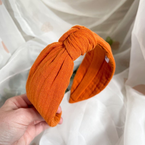 Orange Knot Headband | Womens Hair Accessory, Plain Hairband, Wide Turban Headwrap, Basic Accessory, Gift for Her, Top Knotted Alice Band