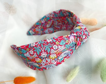 Knot Headband | Liberty London Strawberry Thief William Morris Print, Womens Hair Accessory Head Band, Red Hairband