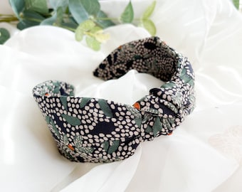 Spotty Headband | Navy Floral, Womens Hair Accessory, Top Knot Hairband, Knotted Headband for Ladies, Turban Headwrap, Gift For Her