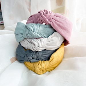 Linen Knot Headband | Womens Hair Accessory, Knotted Wide Hairband, Plain Headband for Women, Pastel Head Band, Fabric Headwrap