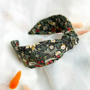 Knot Headband | Liberty London Strawberry Thief William Morris Print, Womens Hair Accessory, Green Hairband