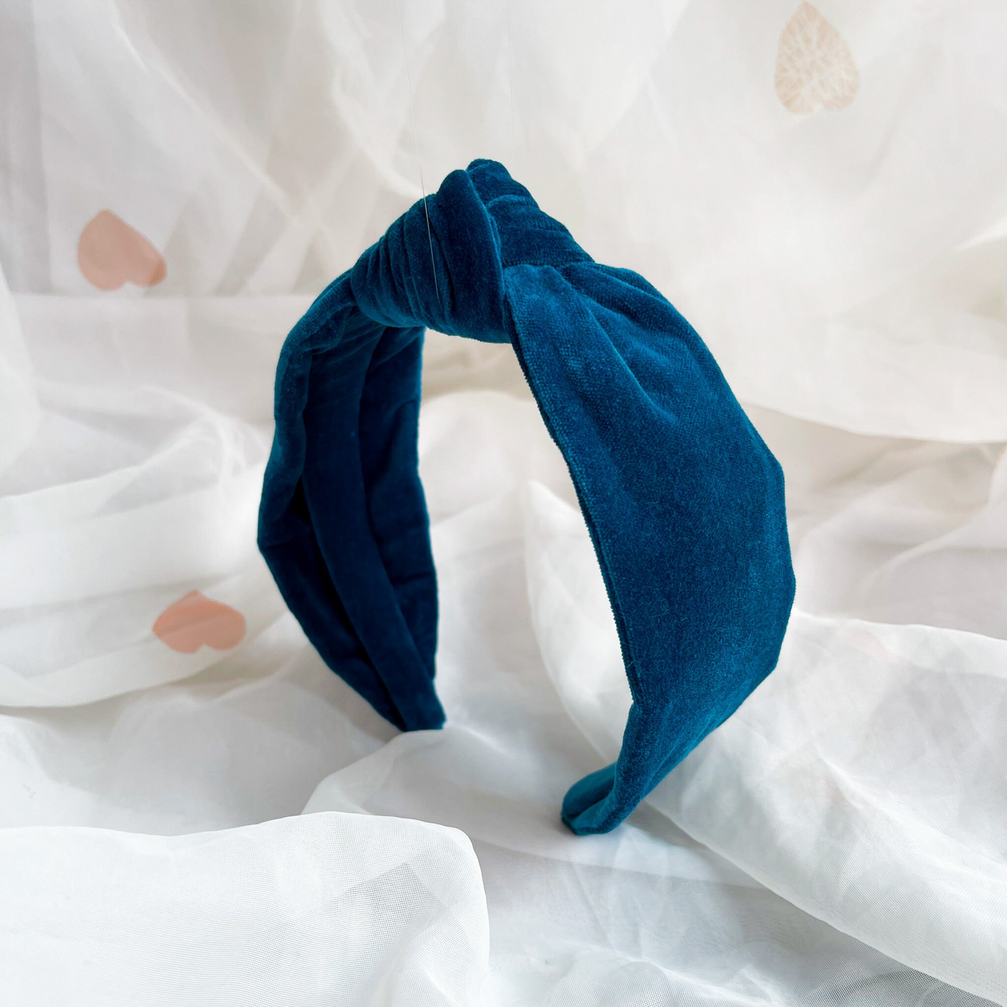 Deep Teal Beaded Knot Velvet Headband Teal Faceted Beads Handmade Knotted Winter Teal Beaded Headband - Etsy main image 4
