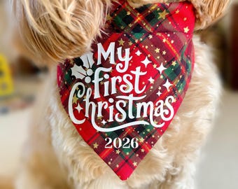 Mein erstes Weihnachts-Hundehalstuch | Schottenmuster-Accessoire für Haustiere, Weihnachtsgeschenk für Welpen, Hunde und Katzen
