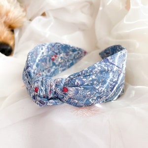 Strawberry Thief Knotted Headband | Blue Liberty London William Morris Print, Floral Hairband, Hair Accessory for Women