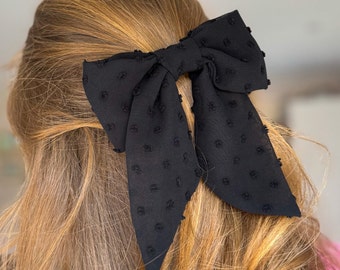 Black Hair Bow, Chiffon Barrette Bow Hair Accessory, Large Oversized Bow for Women