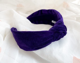 Dark Purple Velvet Headband | Luxury Knotted Headband, Handmade Knot Hairband, Plain Hair Accessory