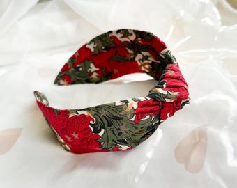 Haarband mit Liberty-Print und Knotenmuster, weihnachtlicher Blumendruck „Merry Reverie“