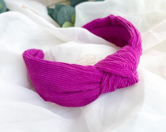Pink Knot Headband | Statement Cord Hairband, Hot Pink Plain Handmade Knotted Headband, Magenta Turban Wide Alice Band, Gift idea for Her